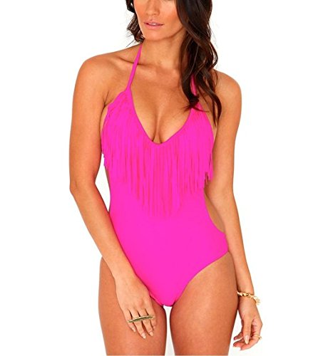 V28Â® Padded One Piece Fringed Swimsuit Swimwear Monokini (US size: S, Pink2)