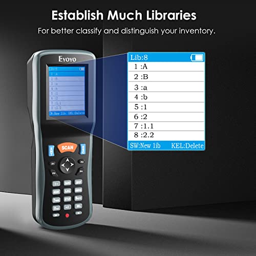 Eyoyo 2D Barcode Reader, Inventory Barcode Scanner Data Collector, 1D QR Wireless Data Terminal Portable Inventory Device with 2.2 Inch TFT Colors LCD Screen for Warehouse Express