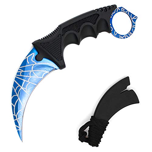 Wetop Karambit Knife, CS-GO for Hunting Camping Fishing Self Defenses and Field Survival, Stainless Steel Fixed Blade Tactical Knife with Sheath and Cord (Blue).