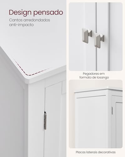 VASAGLE Armário para Banheiro, Armário de Cozinha Independente, com 4 Portas, Prateleiras Ajustáveis, 30 x 60 x 110 cm, Branco BRBBC552P31V1