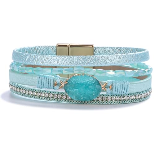Teal Boho Beaded Wrap Bracelets