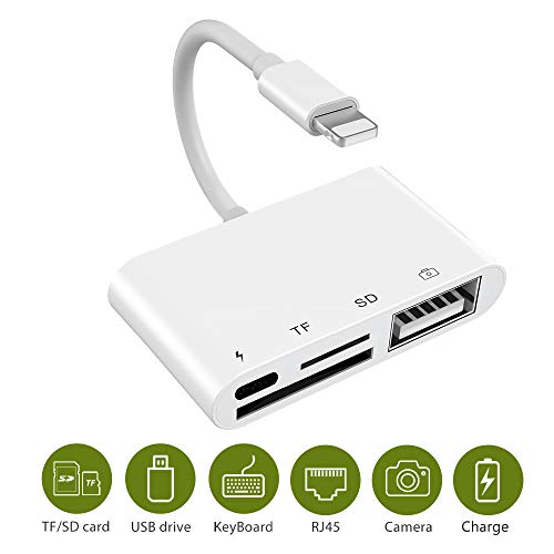 SD Card Reader, 4 in 1 Card Reader Adapter with 1USB 2.0 OTG Interface, 1SD/TF Card Reader, 1 PD Port Compatible with Phone X/8/7/Pad, No Need APP (White)