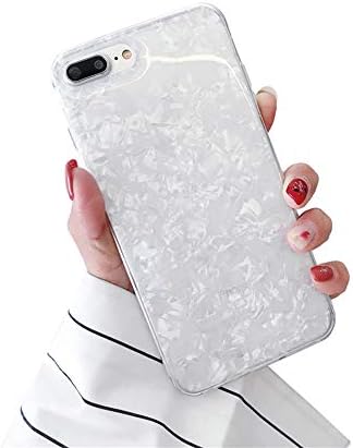 ZARO iPhone X Case Silicone for Girls Semi-Transparent Phone Cover, Soft Crystal Women Dream Diamond Bling Glitter Conch Grain TPU Shockproof Full Protective Shell for iPhone 10 Case-White