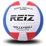 Mumian Soft PU Volleyball Official Size 5# Volleyball Professional Indoor & Outdoor Training Ball Net Needle (White Blue Red, Size 5)