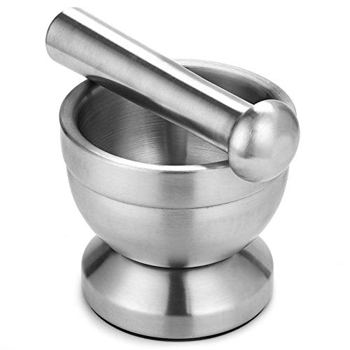Double Stainless Steel Metal Mortar Salt And Pestle Pedestal Bowl Garlic Press Pot Herb Mills Pepper Spice Grinder Pugging Pot