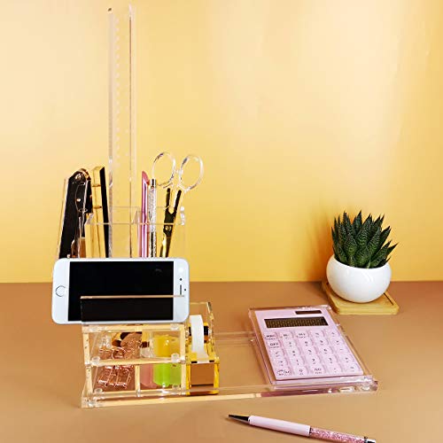 EXPUTRAN Clear Acrylic Desk Organizer 4Piece Desk Kit + Free