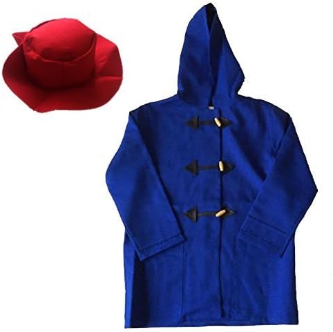 Childrens Kids Boys Blue Duffle Coat & Red Hat Fancy Dress Costume World Book Day (5-7 Years)