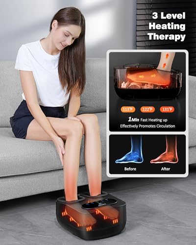 KNQZE Foot Massager Machine with Heat, Shiatsu Foot Massager with Remote Control & LCD Touch Panel, Deep Kneading Soothing Heat, Squeeze & Rolling Massage, Relax for Home or Office
