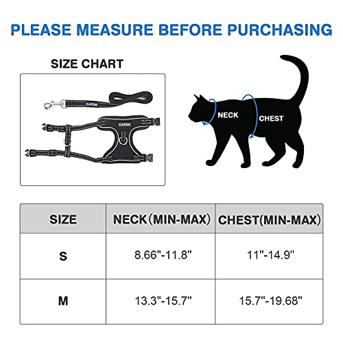 Harnais Chat Reglable, CATISM Harnais pour Chat de Laisse Anti évasion Harnais Léger pour Chaton, Colliers Harnais et Laisses pour Chat Chiots Respirante Facile à Contrôler avec Bandes - S