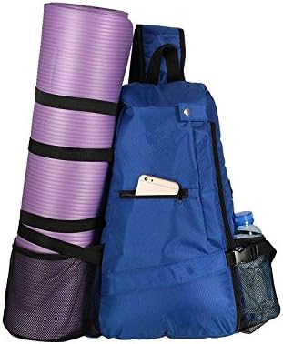 MyTeng Multifunctional Yoga Mat Bag large Sling Backpack Crossbody Bag for Gym Travel Hiking Biking (Mats sold separately) (Blue)