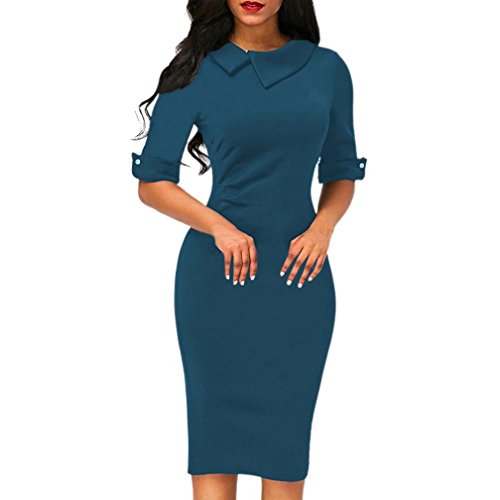 Formal Dress,Han Shi Women Retro Knee Length Empire Office Bodycon Skirt With Back Zipper (Blue, L) Formal Dress,Han Shi Women Retro Knee Length Empire Office Bodycon Skirt With Back Zipper (Blue, L)