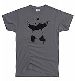 DirtyRagz Men's Banksy Stencil Grafitti Panda with Gun T Shirt GREY