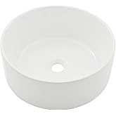 White Round Vessel Sink, BoomHoze 16"x16" Modern Countertop Circle White Porcelain Ceramic Bathroom Sink Above Counter Art Wa