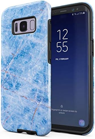 Ice Blue Rough Aquamarine Marble Stone Print Compatible with Samsung Galaxy S8 Plus Silicone Inner & Outer Hard PC Shell 2 Piece Hybrid Armor Case Cover