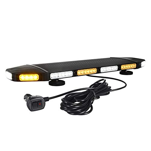 Linkitom LED Strobe Flashing Light Bar -Double Side LED High Intensity Low Profile Magnetic Roof Mount Emergency Hazard Warning Lighting Bar/Beacon/with16 ft Straight Cord (30.5'', White & Amber)