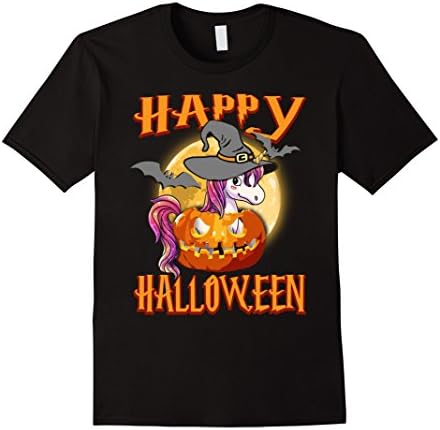 Mens Unicorn Happy Halloween T-shirt Pumpkin Costumes Medium Black