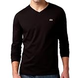 Lacoste Men’s Long Sleeve Pima Jersey V-Neck T-Shirt-Black-Medium, Online Clothing Store