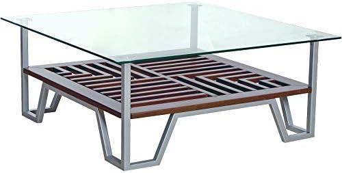 MDA Designs Lyra Walnut Real Wood Veneer & Glass with Contemporary Satin Chrome Legs Coffee Table (Refurbished)