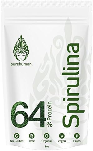 100% Organic Raw Vegan Spirulina Powder + 64% Protein - High in Calcium, Magnesium, Iron, Antioxidants, Amino Acids, Omega 3, Vitamins and Minerals - 8oz