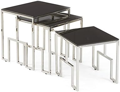 Halt Decor Cortona Glass &amp; Polished Nickel Nesting Tables Set, 3 Count | 20513