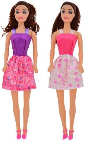 2 Play House Toy Dolls 11" with Accessories.  Fashion Classic. Birthday Party Stocking Stuffers. Changeable Shoes Clothes Dress Hair. 2018 Holiday. -Set of 2 Varies