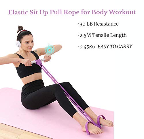 INTEFE Upgrade Multifunction Tension Rope Elastic Sit Up Pull Rope with Antiskid Design Foot Pedal & Solid Resistance Band Strap Fitness Equipment for Legs/arms/abs Exercise Workout