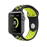 JAKPAS 42MM Soft Silicone Sport Replacement Band for iWatch Series 1, Series 2, Edition, M/L (Black/Volt Yellow)