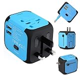 Ailuner Travel Adapter,Worldwide Power Converters Universal World Travel Plug Adapter with 2.4A Dual USB Charger & Worldwide AC Wall Outlet Plugs for USA EU UK AU. (Blue)