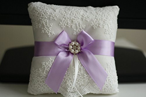 Alex Emotions | Lace Collection | Ivory Lilac Lavender Ring Bearer Pillow & Wedding Basket Set - Thumbnail 4