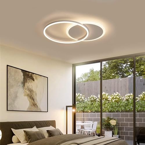 Moonm LED Ceiling Light 36 W, Dimmable LED Ceiling Light 3000 K-6000 K | bedroom chandelier with remote control, modern ceiling chandelier, aluminium, living room with two circles, ceiling lights