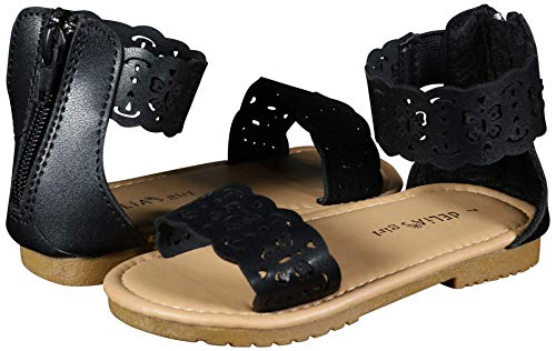 dELiA*s Girls Gladiator Style Sandals with Metallic Perforated Butterfly Details, Black, Size 5 M US Toddler' - Thumbnail 4