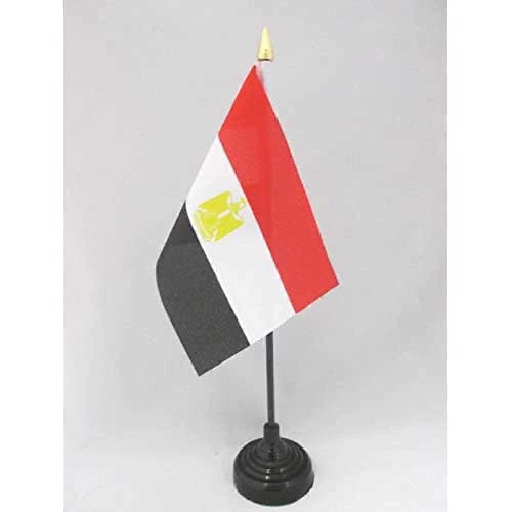 AZ FLAG - Egypt Table Flag 4'' x 6'' - Egyptian Mini Desk Flag 100% Polyester 15 x 10 cm - Office Mini Banner with 10'' Pole - Golden Spear — image 1