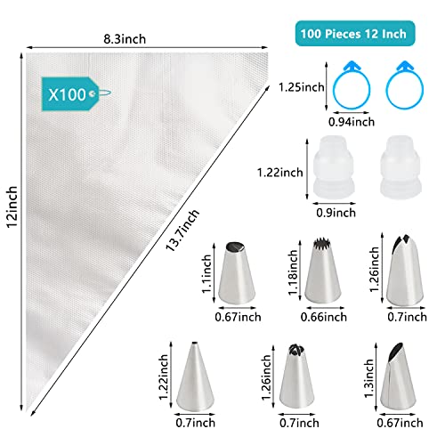Disposable Piping Bags and Tips Set 100 Pieces 12 Inch Thickened Icing