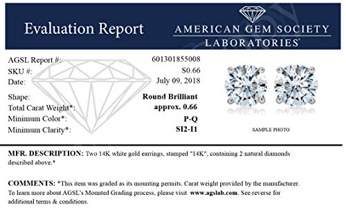 2/3 cttw Certified Diamond Stud Earrings 14K White Gold