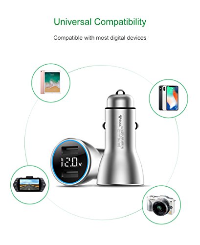 BULL Dual USB Car Charger - Smart, Fast and Safe Charger for iPhone iPad Samsung Android Phones, 2017 iF Design Award Winner, 3.6A/18W,Silver (Digit Silver) - Thumbnail 5