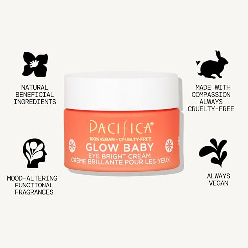 PACIFICA GLOW BABY BRIGHTENING EYE CREAM – VITAMIN C UNDER EYE CREAM FOR DARK CIRCLES & PUFFINESS, CAFFEINE-INFUSED EYE BRIGHTENER FOR TIRED EYES FRAGRANCE-FREE 0.5 OZ CLEAN VEGAN DERMATOLOGIST TESTED
