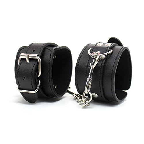 Wandafull Black Handcuffs Set Restraints Sex Toys Flirt Tools Leather Handcuffs - Thumbnail 2