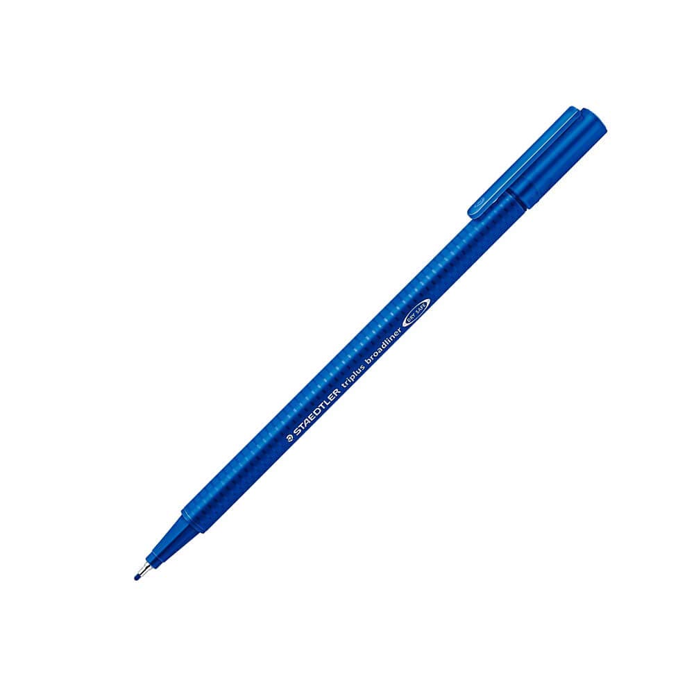 Staedtler 338-3 triplus broadliner, Triangular Shaft, in a Cardboard case, Metal-encased tip, Approximately 0.8 mm, 10 Pieces, Blue Ochre