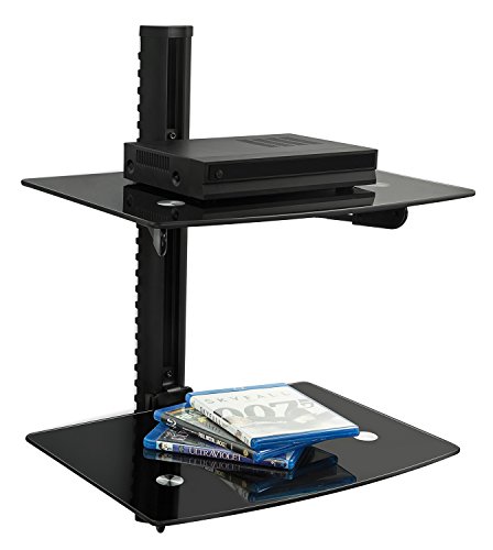 Mount-It! MI-817 Floating Wall Mounted Shelf Bracket Stand for AV Receiver, Component, Cable Box, Playstation4, Xbox1, VCR Player, Blue Ray DVD Player, Projector, Load Capacity 44 lbs, Two Shelves, Tinted Tempered Glass