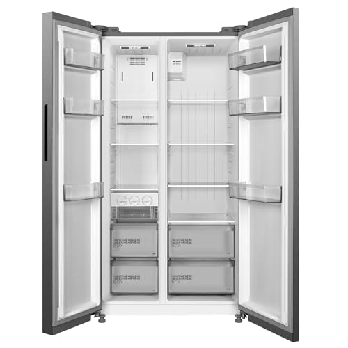 Midea 710L Gross & 510L Net Side By Side 2 Door Refrigerator, Frost Free Fridge Freezer With Humidity Control, Electronic Touch Screen, Inverter Quattro, Adjustable Door Racks, Silver MDRS710FIE46AED
