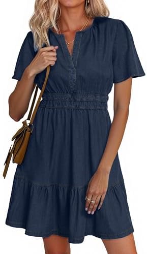 amazon summer dresses with short sleeves Kenvina Summer Dresses for Women Casual Maxi Dress V Neck Floral Print Short Sleeve Dress Loose Flowy Swing Beach Vacation Dress2-Blue,X-Small at Amazon Women's Clothing store