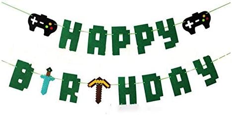 Gamer Pixel Banner Party Supplies, Gamer Pixel Birthday Banner Gamer Party Decorations for Kids Adults Party Favors