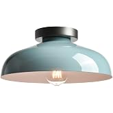 DIRYZON 12-Inch Industial Macaron Semi Flush Mount Ceiling Light | Sea Blue Green Ceiling Light with Metal Barn Shade for Bedroom Porch Entryway Hallway