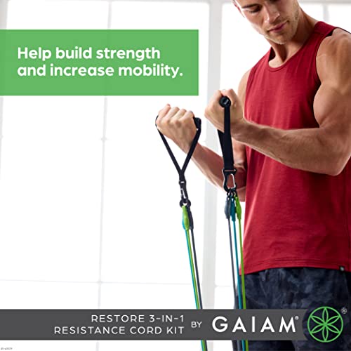 Gaiam Restore 3in1 Resistance Band Kit Exercise Cord with ComfortGrip Foam Handles and Easy