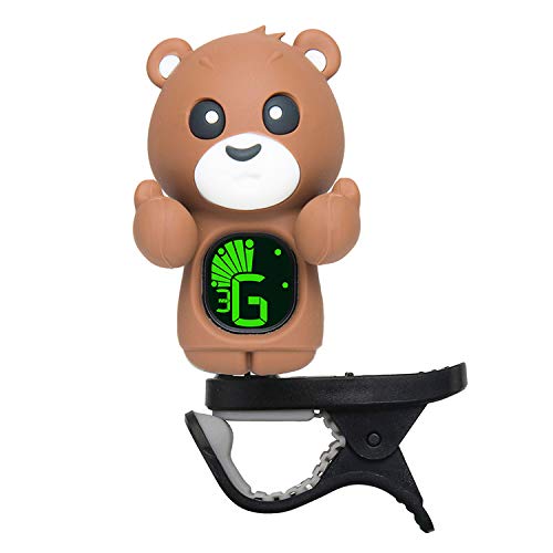 Clip On Cartoon Bear Guitar Tuner For All Instruments, Ukulele, Guitar, Bass, Mandolin, Violin, Banjo, Large Clear LCD Display For Guitar Tuner (Brown)