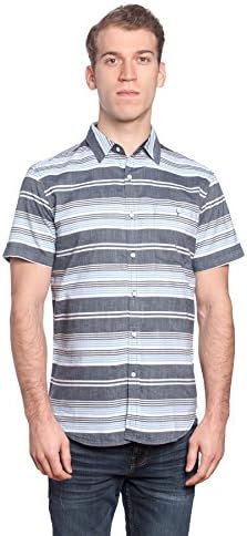 Free Planet Mens Designer Horizontal Striped Collared Shirt With Chest Pocket - Navy/White Stripe, XL