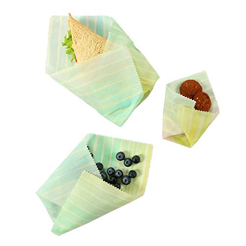 Beeswax Wraps - Reusable Food Wrap - Paper Wrapping for Sandwich, Veggies, Fruits, Cheese & Bread - Pack of 3-1 x Small, 1 x Medium & 1 x Large