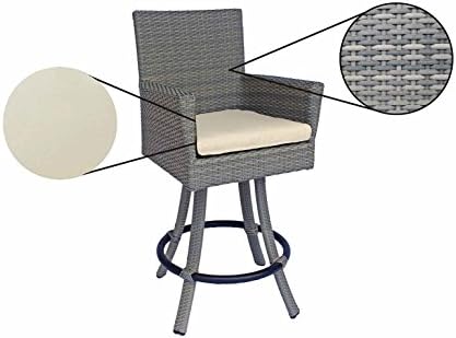 Patio Bar Stools With Back - All Weather Outdoor Wicker Bar Stool (31" Seat Height) in Two-Tone Grey Wicker. Set of 2 (Light Beige)