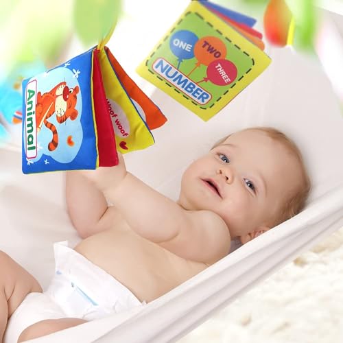 TERRIFI Soft Baby Books Set - 8 Pcs Cloth and Bath Books, Crinkle, Washable, Non-Toxic Early Education Toys for Newborns, Babies, Infants, Toddlers, Kids - Preschool Learning