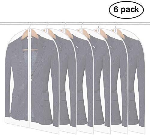 Ankua Garment Bag 6 Pack 24'' x 40'', Dust Cover Breathable Light Weight Protective Bag with Full Zipper for Suit Clothes Closet Storage and Travel- White
